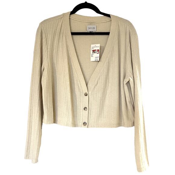 Saylor Cream Cableknit Cropped Button Front Cardigan Size Large NWT - Picture 2 of 6